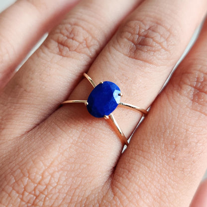 Natural Lapis Lazuli Ring, 14K Solid Yellow Gold Ring, Lapis Lazuli Jewelry, September Birthstone Ring, Christmas Present