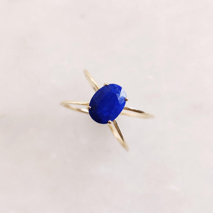 Natural Lapis Lazuli Ring, 14K Solid Yellow Gold Ring, Lapis Lazuli Jewelry, September Birthstone Ring, Christmas Present