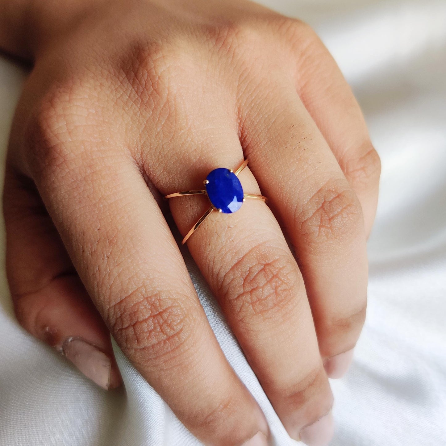 Natural Lapis Lazuli Ring, 14K Solid Yellow Gold Ring, Lapis Lazuli Jewelry, September Birthstone Ring, Christmas Present