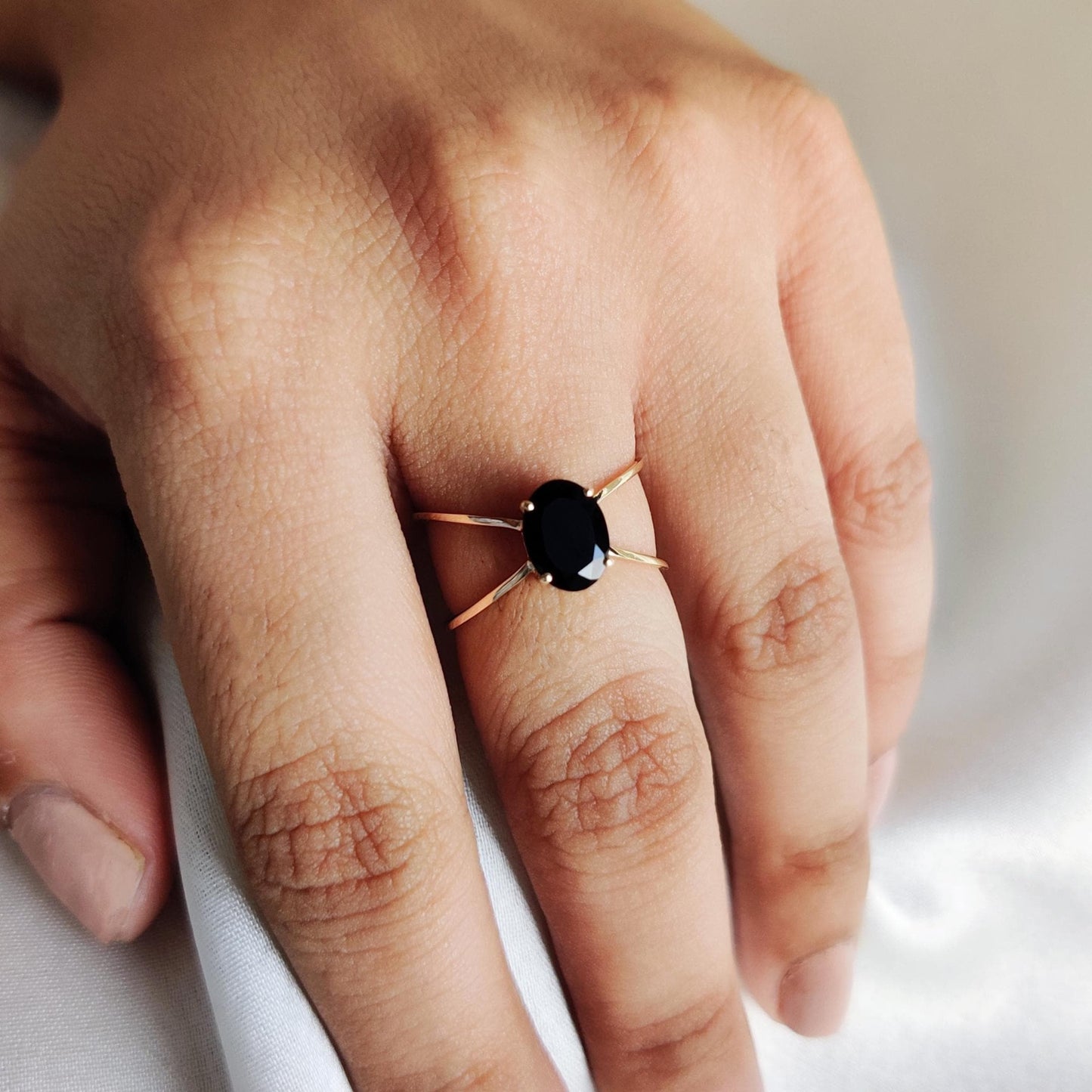 Natural Black Onyx Ring, 14K Solid Yellow Gold Black Onyx Ring, December Birthstone Ring, Black Onyx Jewelry, Dainty Onyx Gold Ring