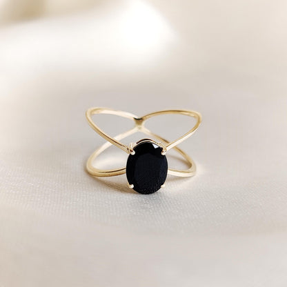 Natural Black Onyx Ring, 14K Solid Yellow Gold Black Onyx Ring, December Birthstone Ring, Black Onyx Jewelry, Dainty Onyx Gold Ring