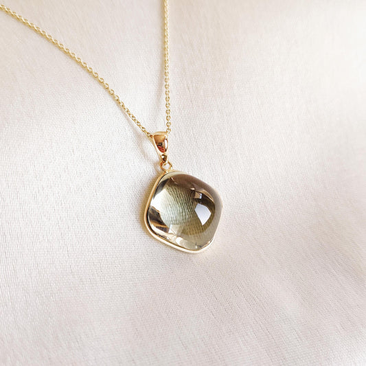 Natural Green Amethyst Pendant, 14K Solid Yellow Gold Green Amethyst Pendant, February Birthstone Pendant, Christmas Gift, Amethyst Jewelry