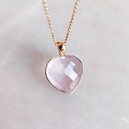 Natural Rose Quartz Pendant, 14K Solid Yellow Gold Quartz Pendant, Heart Pendant, Rose Quartz Jewelry, January Birthstone, Christmas Gift