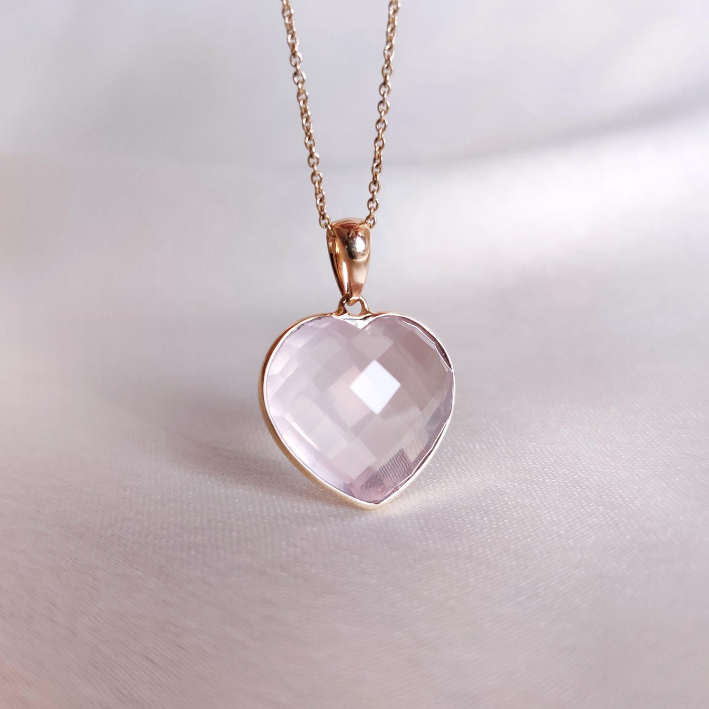 Natural Rose Quartz Pendant, 14K Solid Yellow Gold Quartz Pendant, Heart Pendant, Rose Quartz Jewelry, January Birthstone, Christmas Gift