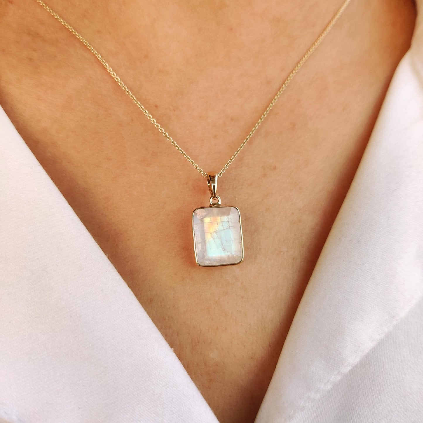 Natural Rainbow Moonstone Pendant, 14K Solid Yellow Gold Pendant, June Birthstone, Moonstone Jewelry, Bezel Pendant, Christmas Present