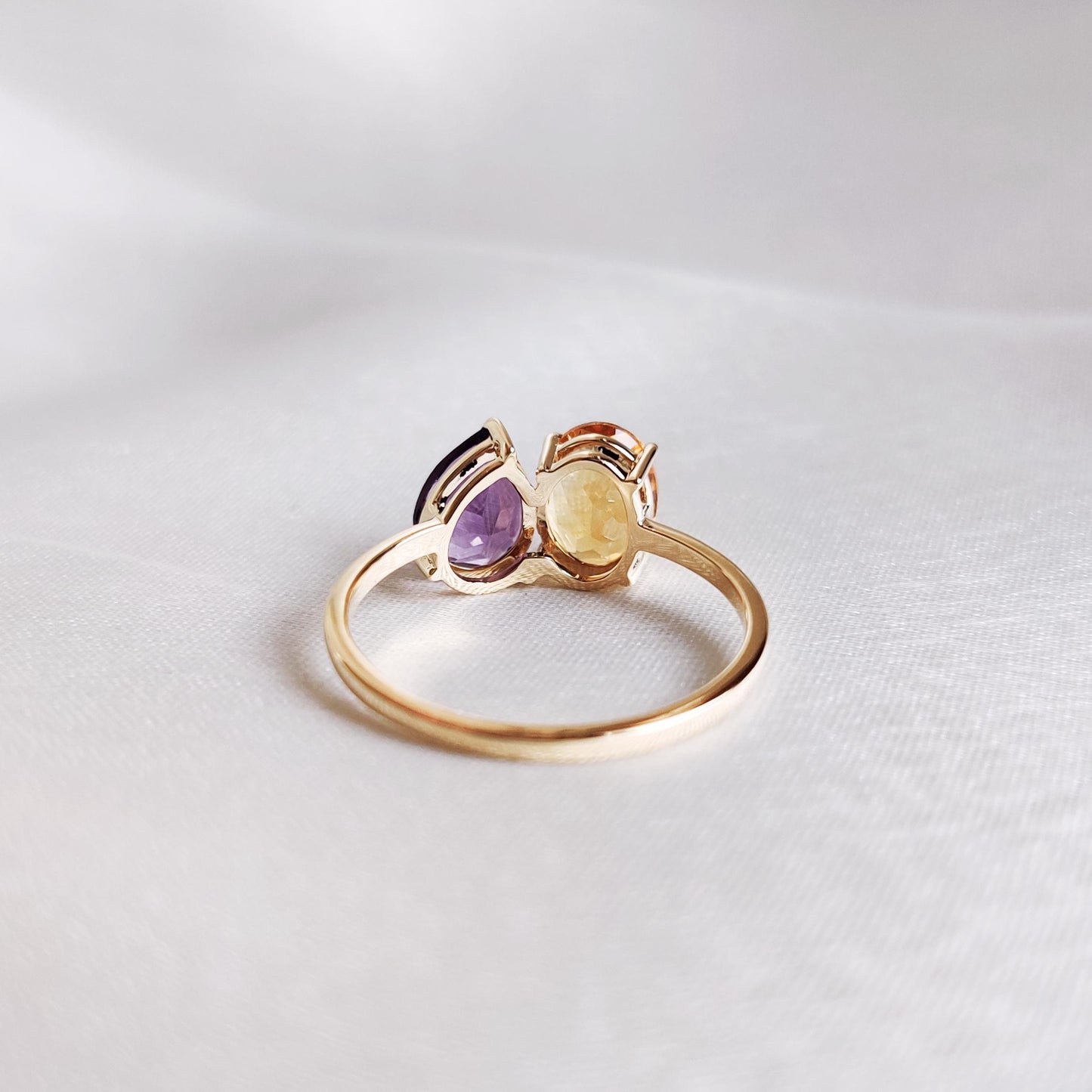 Natural Purple Amethyst & Citrine Ring, 14K Solid Yellow Gold Ring, February and November Birthstone Ring, Multi Stone Ring, Engagement Ring