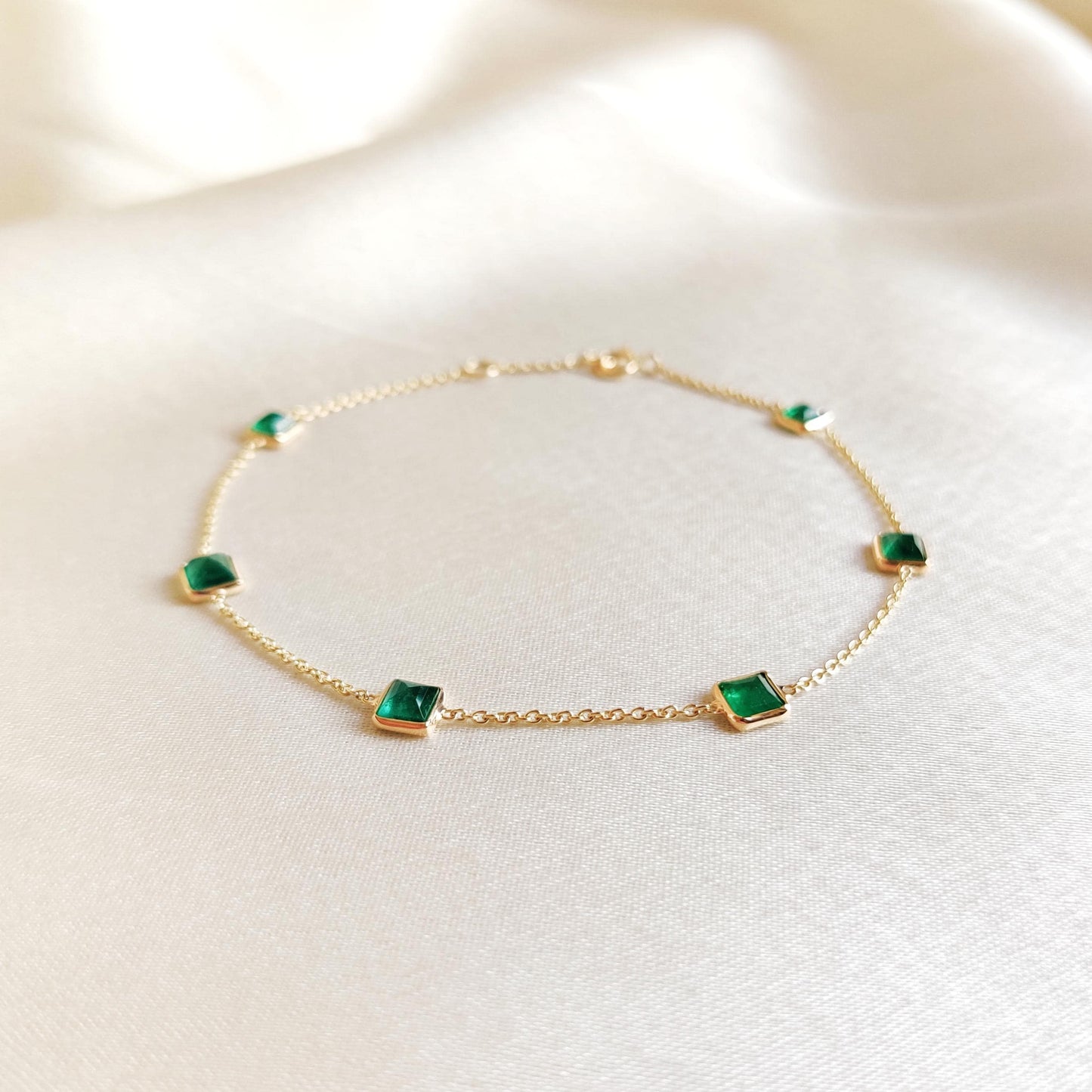 Natural Emerald Bracelet, 14K Solid Yellow Gold Emerald Bracelet, May Birthstone Bracelet, Emerald Jewelry, Christmas Present