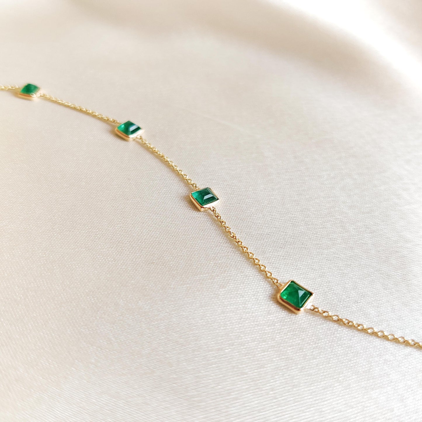 Natural Emerald Bracelet, 14K Solid Yellow Gold Emerald Bracelet, May Birthstone Bracelet, Emerald Jewelry, Christmas Present