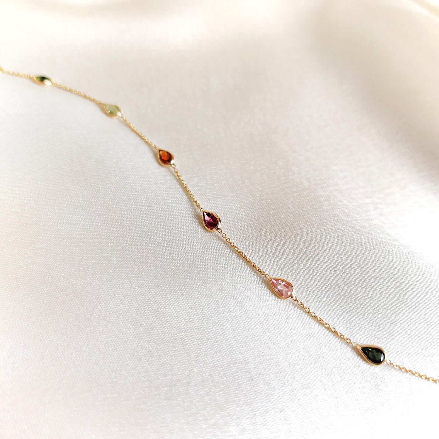 Natural Multi Tourmaline Bracelet, 14K Solid Yellow Gold Multi Tourmaline Bracelet, October Birthstone, Christmas Gift, Tourmaline Jewelry