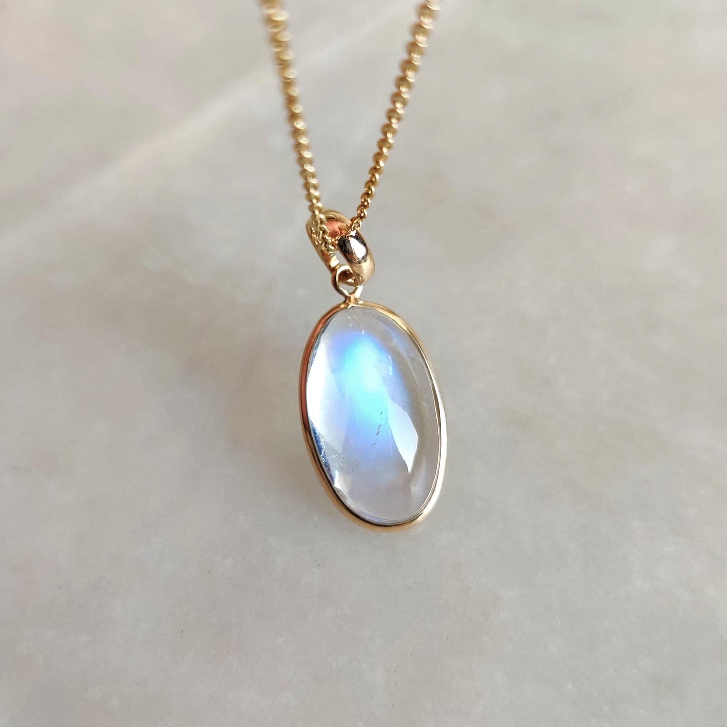 Natural Rainbow Moonstone Pendant, 14K Solid Yellow Gold Pendant, June Birthstone Pendant, Rainbow Moonstone Jewelry, Blue Moonstone Pendant