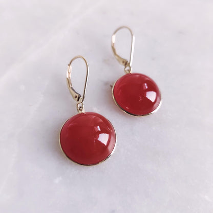 Natural Red Onyx Gold Earrings, 14K Solid Yellow Gold Earrings, December Birthstone, Onyx Drop Earring, Christmas Present