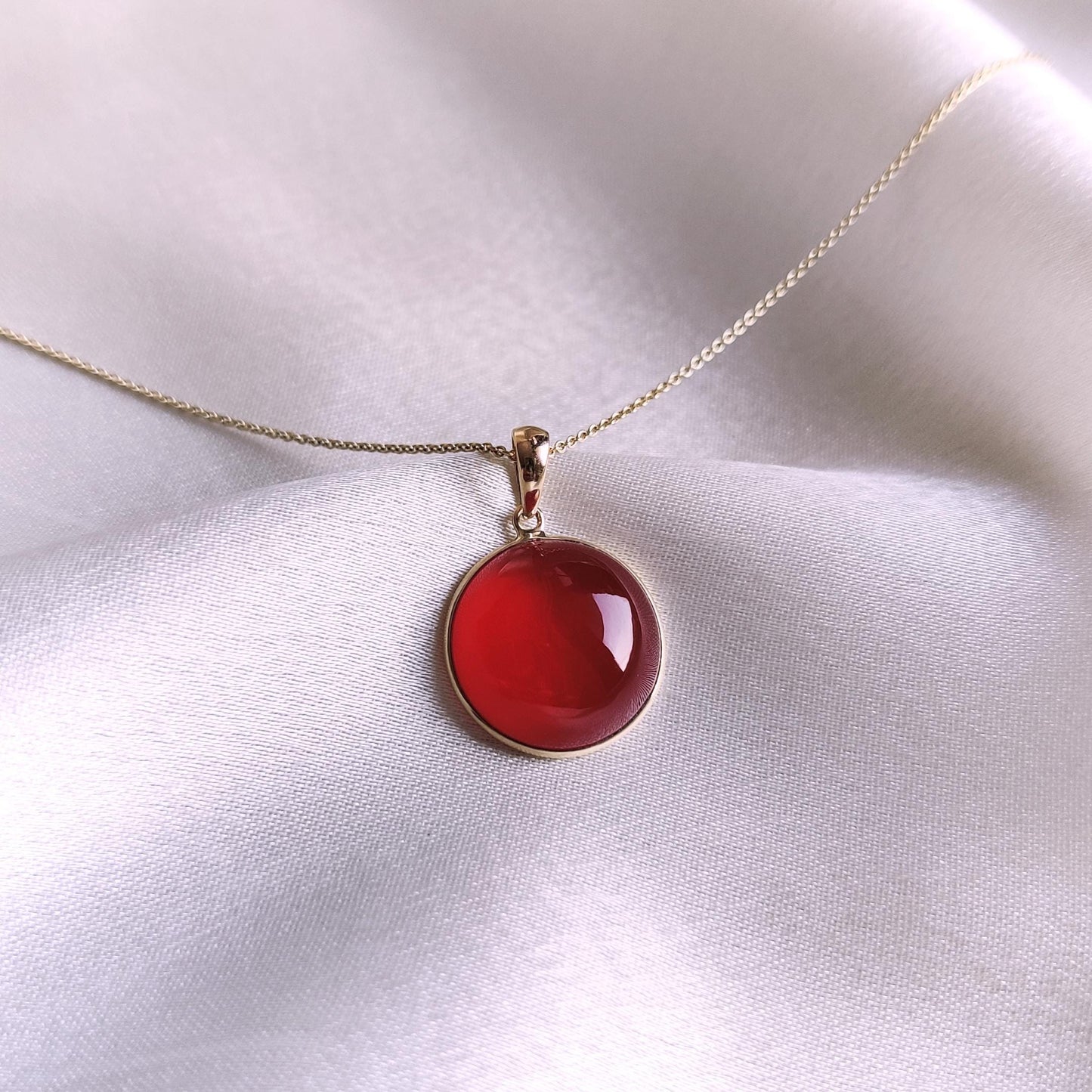 Natural Red Onyx Pendant, 14K Solid Yellow Gold Red Onyx Pendant, December Birthstone Pendant, Christmas Gift, Bezel Pendant