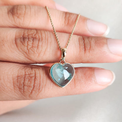 Natural Aquamarine Heart Pendant, 14K Solid Yellow Gold Aquamarine Pendant, Heart Shape Pendant, March Birthstone Pendant, Christmas Present