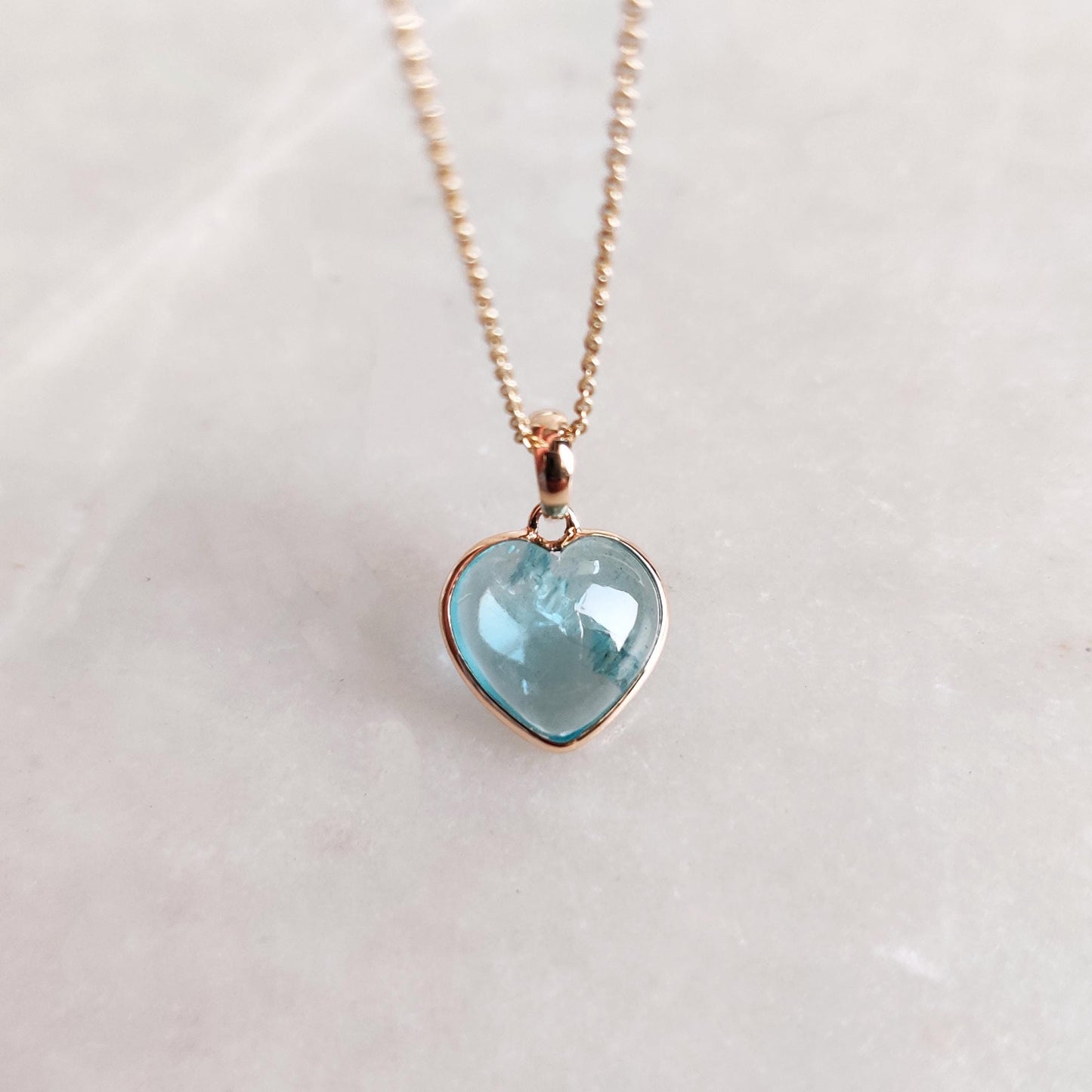 Natural Aquamarine Heart Pendant, 14K Solid Yellow Gold Aquamarine Pendant, Heart Shape Pendant, March Birthstone Pendant, Christmas Present