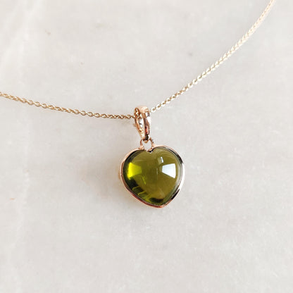 Natural Peridot Pendant, 14K Solid Yellow Gold Peridot Heart Pendant, August Birthstone Pendant, Christmas Gift, Peridot Jewelry