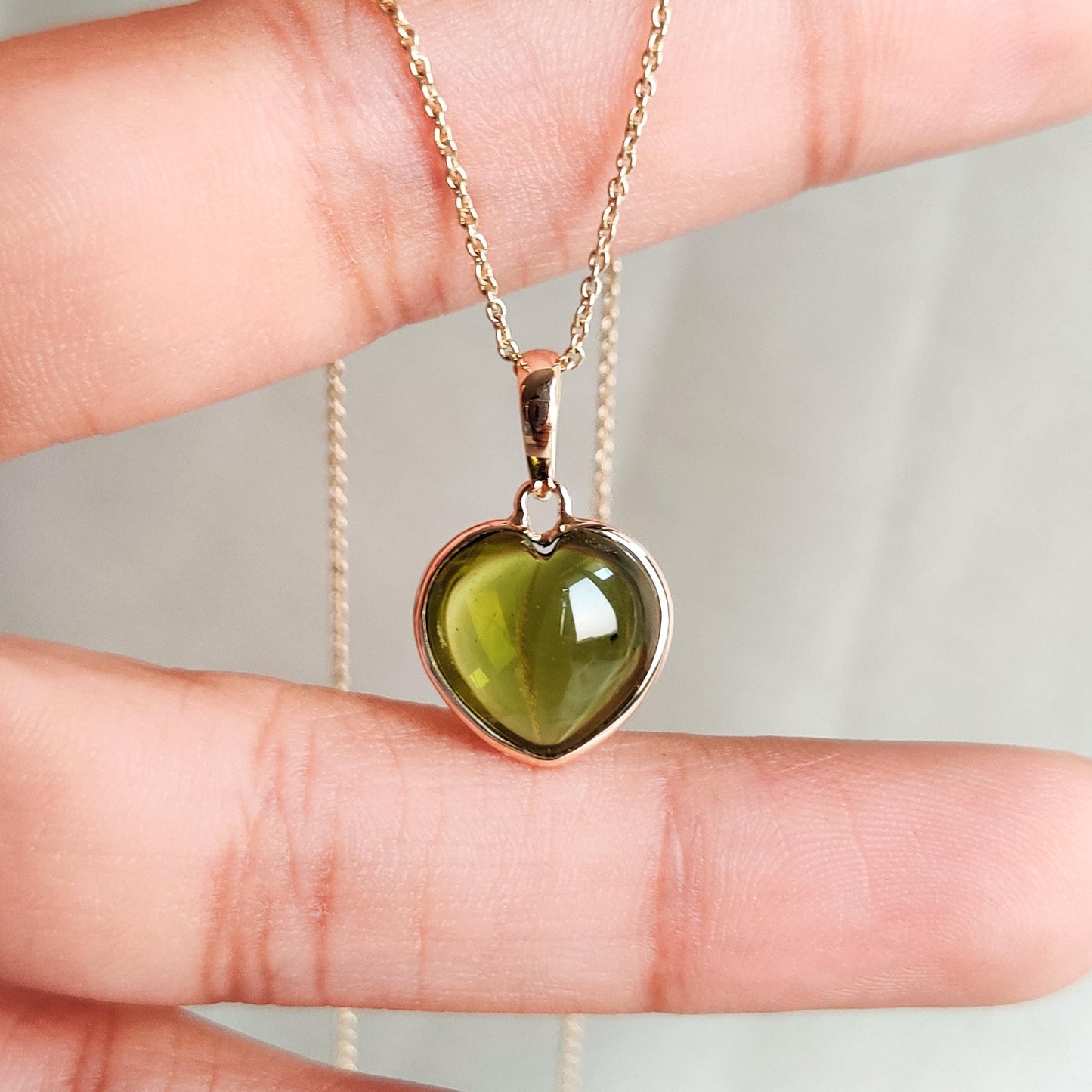 Natural Peridot Pendant, 14K Solid Yellow Gold Peridot Heart Pendant, August Birthstone Pendant, Christmas Gift, Peridot Jewelry