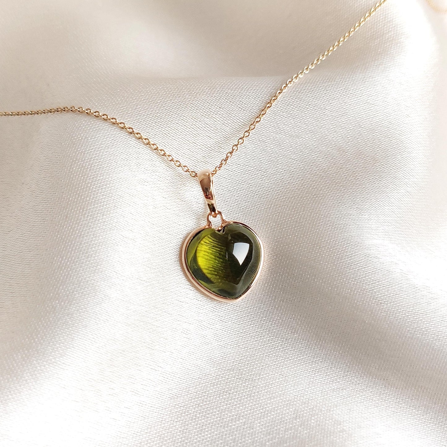 Natural Peridot Pendant, 14K Solid Yellow Gold Peridot Heart Pendant, August Birthstone Pendant, Christmas Gift, Peridot Jewelry