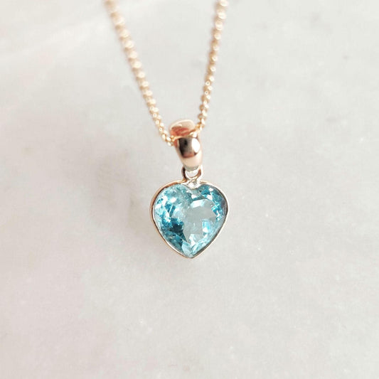 Natural Aquamarine Heart Pendant, 14K Solid Yellow Gold Aquamarine Pendant, Heart Shape Pendant, March Birthstone Pendant, Christmas Present