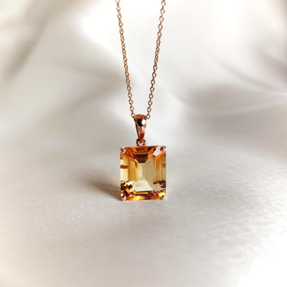 Natural Citrine Pendant, 14K Solid Yellow Gold Citrine Pendant, Octagon Pendant, November Birthstone, Christmas Gift, Citrine Jewelry