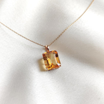 Natural Citrine Pendant, 14K Solid Yellow Gold Citrine Pendant, Octagon Pendant, November Birthstone, Christmas Gift, Citrine Jewelry