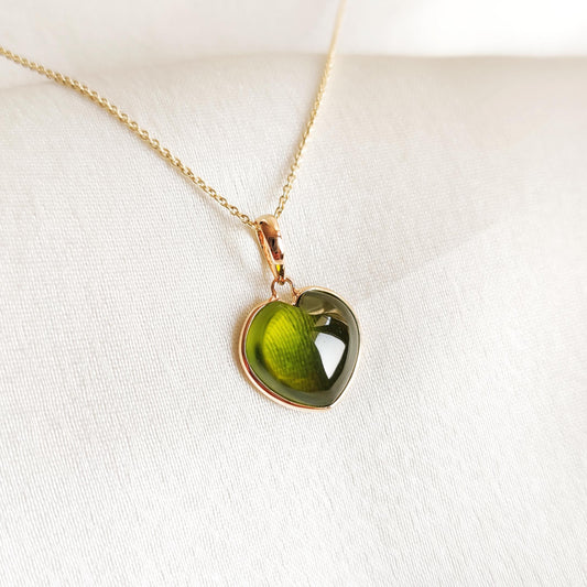 Natural Peridot Pendant, 14K Solid Gold Peridot Heart Pendant, August Birthstone Pendant,, Christmas Gift, Peridot Jewelry