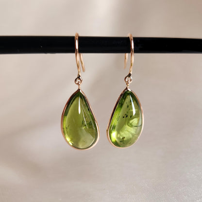 Natural Peridot Earrings, 14K Solid Yellow Gold Peridot Earrings, August Birthstone Earrings, Tear Drop Earrings, Christmas Present