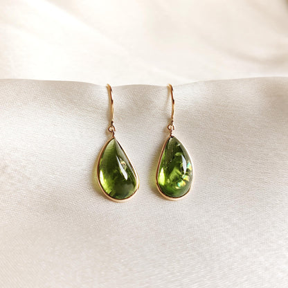 Natural Peridot Earrings, 14K Solid Yellow Gold Peridot Earrings, August Birthstone Earrings, Tear Drop Earrings, Christmas Present