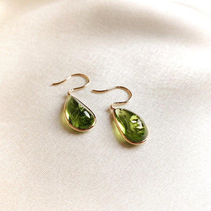 Natural Peridot Earrings, 14K Solid Yellow Gold Peridot Earrings, August Birthstone Earrings, Tear Drop Earrings, Christmas Present