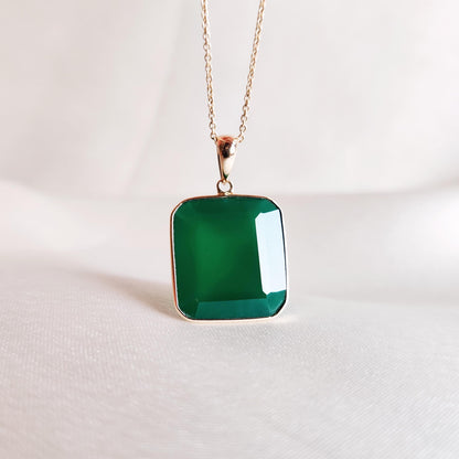 Natural Green Onyx Pendant, 14K Solid Yellow Gold Pendant, May Birthstone Pendant, Christmas Gift, Onyx Jewelry