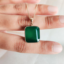 Natural Green Onyx Octagon Pendant, 14K Solid Yellow Gold Pendant, May Birthstone