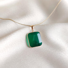 Natural Green Onyx Octagon Pendant, 14K Solid Yellow Gold Pendant, May Birthstone