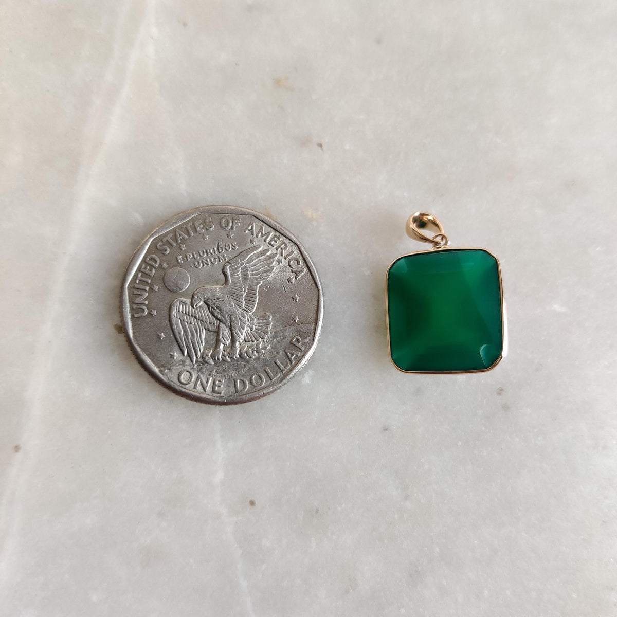 Natural Green Onyx Octagon Pendant, 14K Solid Yellow Gold Pendant, May Birthstone