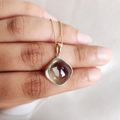 Natural Green Amethyst Pendant, 14K Solid Yellow Gold Green Amethyst Pendant, February Birthstone Pendant, Christmas Gift, Amethyst Jewelry