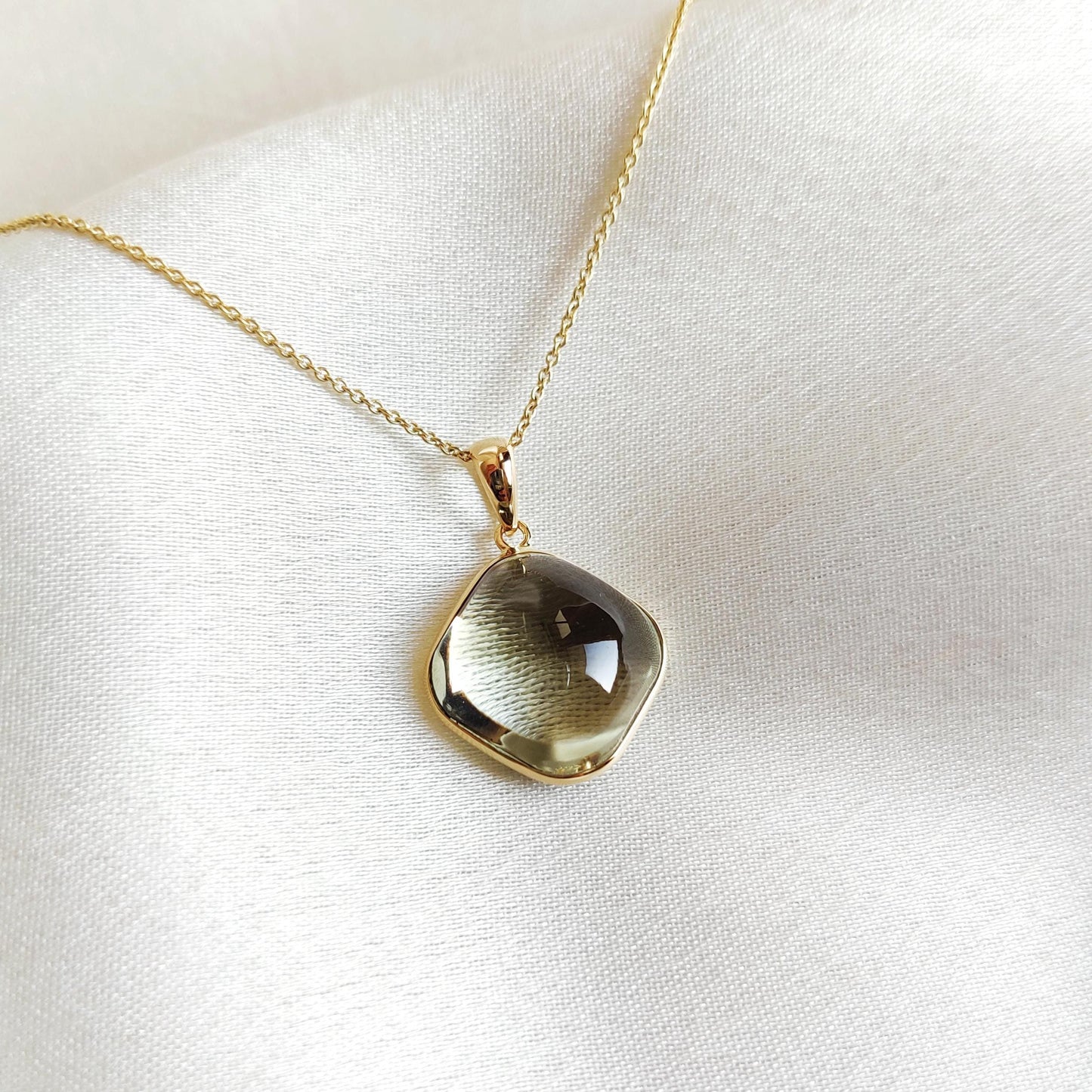 Natural Green Amethyst Pendant, 14K Solid Yellow Gold Green Amethyst Pendant, February Birthstone Pendant, Christmas Gift, Amethyst Jewelry