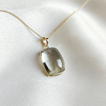 Natural Green Amethyst Pendant, 14K Solid Yellow Gold Green Amethyst Pendant, February Birthstone Pendant, Christmas Gift, Amethyst Jewelry