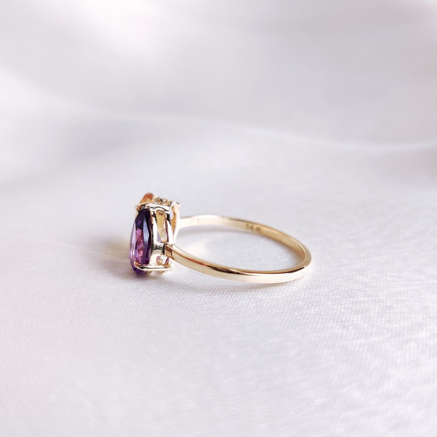 Natural Purple Amethyst & Citrine Ring, 14K Solid Yellow Gold Ring, February and November Birthstone Ring, Multi Stone Ring, Engagement Ring