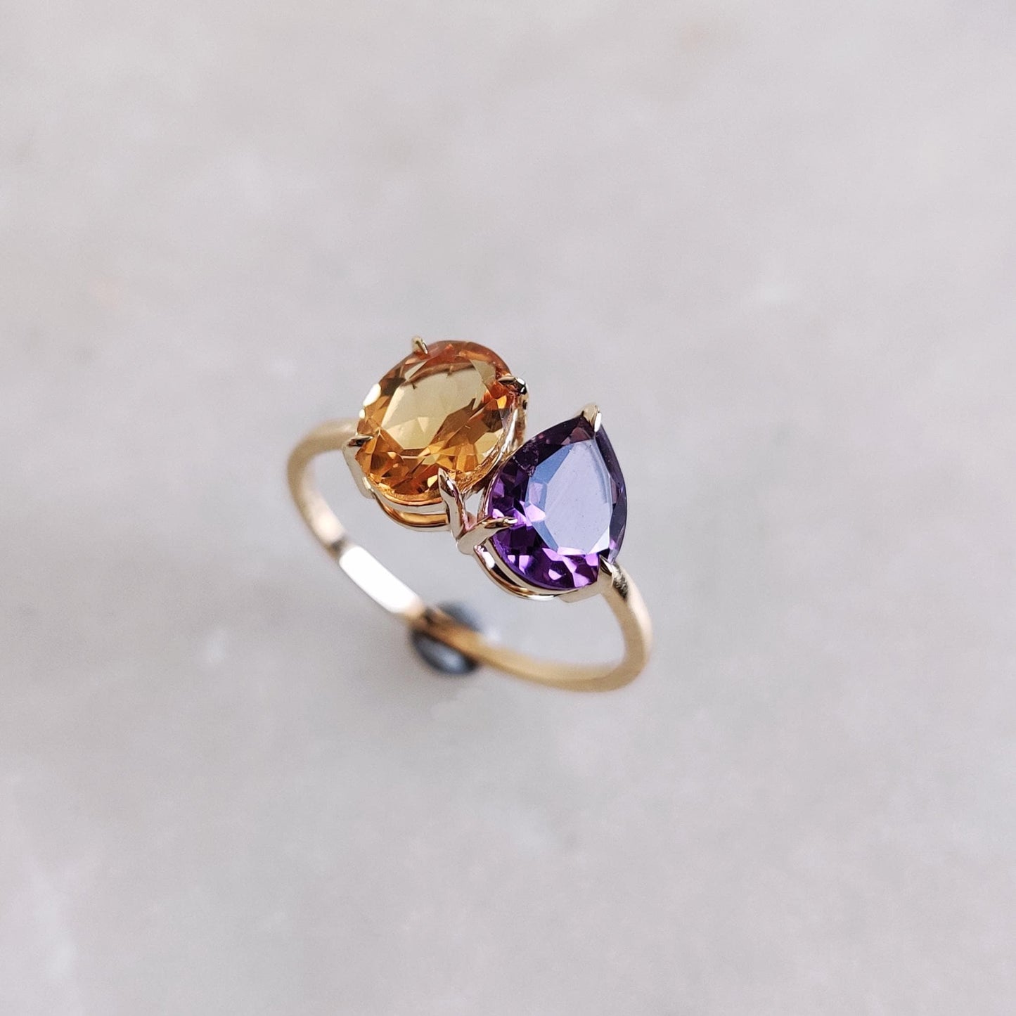 Natural Purple Amethyst & Citrine Ring, 14K Solid Yellow Gold Ring, February and November Birthstone Ring, Multi Stone Ring, Engagement Ring