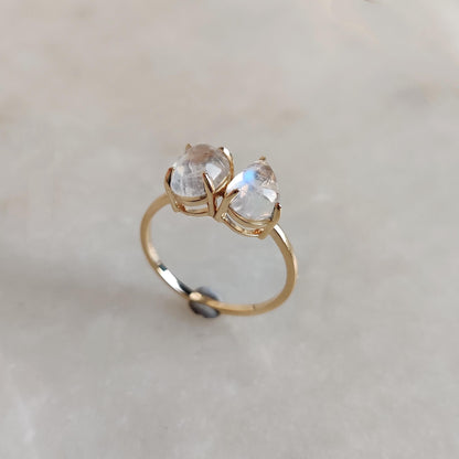 Natural Rainbow Moonstone Ring, 14K Solid Yellow Gold Moonstone Ring, June Birthstone Ring, Blue Moonstone Ring, Christmas Present