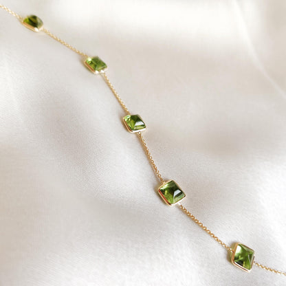 Natural Peridot Bracelet, 14K Yellow Gold Peridot Bracelet, Chain Bracelet, Dainty Gemstone Bracelet, Peridot Jewelry, August Birthstone