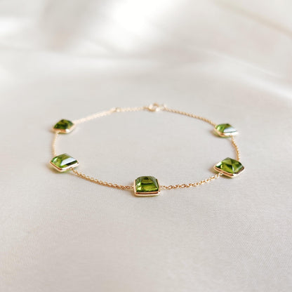 Natural Peridot Bracelet, 14K Yellow Gold Peridot Bracelet, Chain Bracelet, Dainty Gemstone Bracelet, Peridot Jewelry, August Birthstone