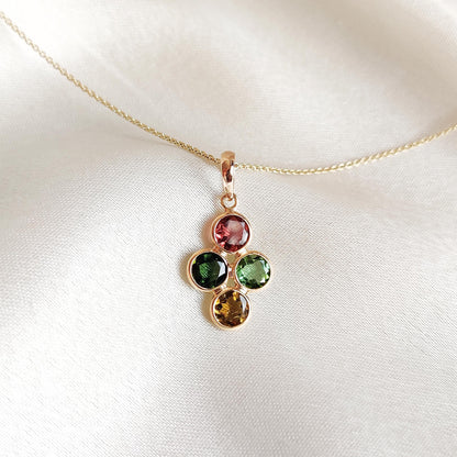 Natural Multi Tourmaline Pendant, 14K Solid Yellow Gold Pendant, October Birthstone Pendant, Multi Tourmaline Jewelry, Christmas Gift