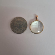 14K Solid Gold Natural Mother of Pearl Doublet Pendant , Round Briolette Quartz