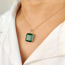Natural Green Onyx Octagon Pendant, 14K Solid Yellow Gold Pendant, May Birthstone