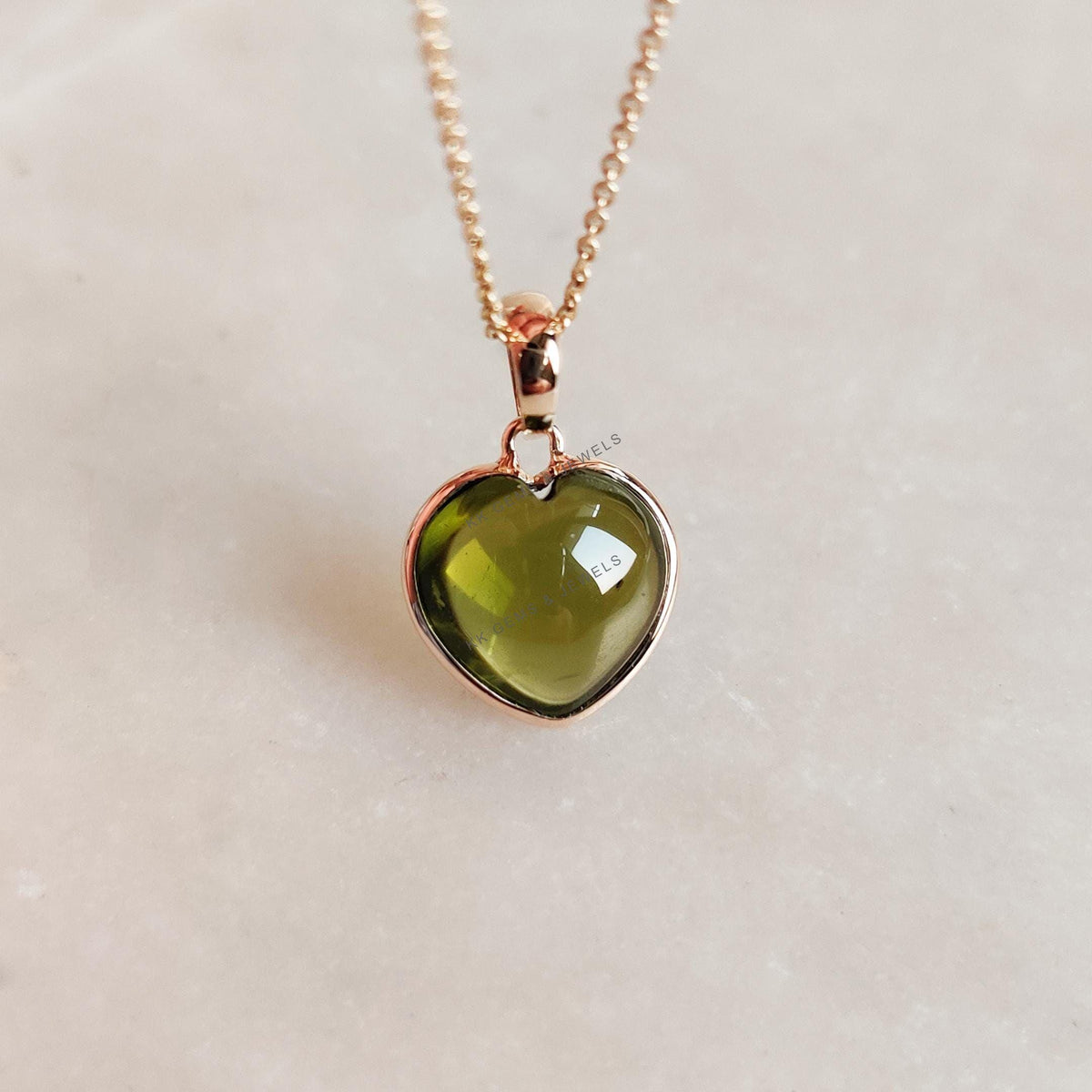 14K Solid Yellow Gold Natural Peridot Heart Pendant: August Birthstone Jewelry, Christmas Present