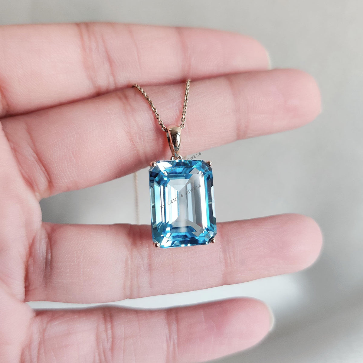 14K Solid Gold Natural Sky Blue Topaz Pendant, Octagon Gemstone, December Birthstone