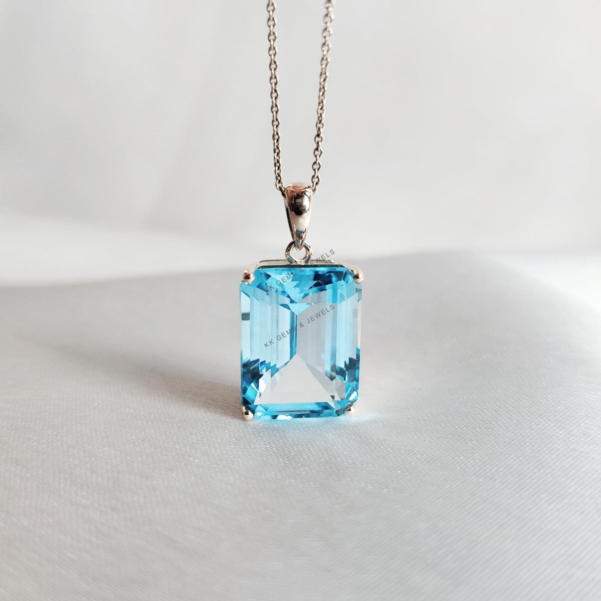 14K Solid Gold Natural Sky Blue Topaz Pendant, Octagon Gemstone, December Birthstone