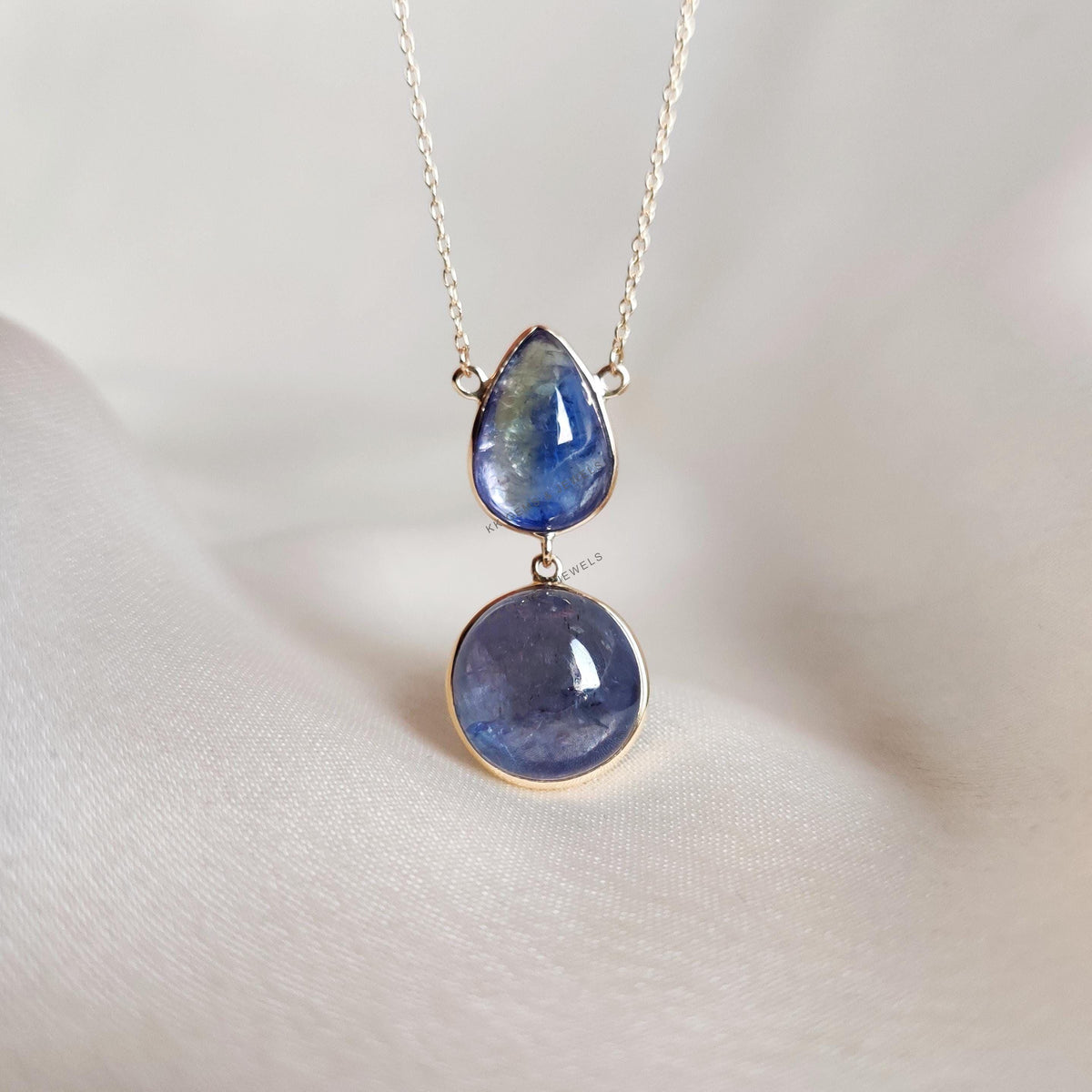 Natural Bi-Color Tanzanite Necklace: 14K Solid Yellow Gold Bezel Pendant, December Birthstone