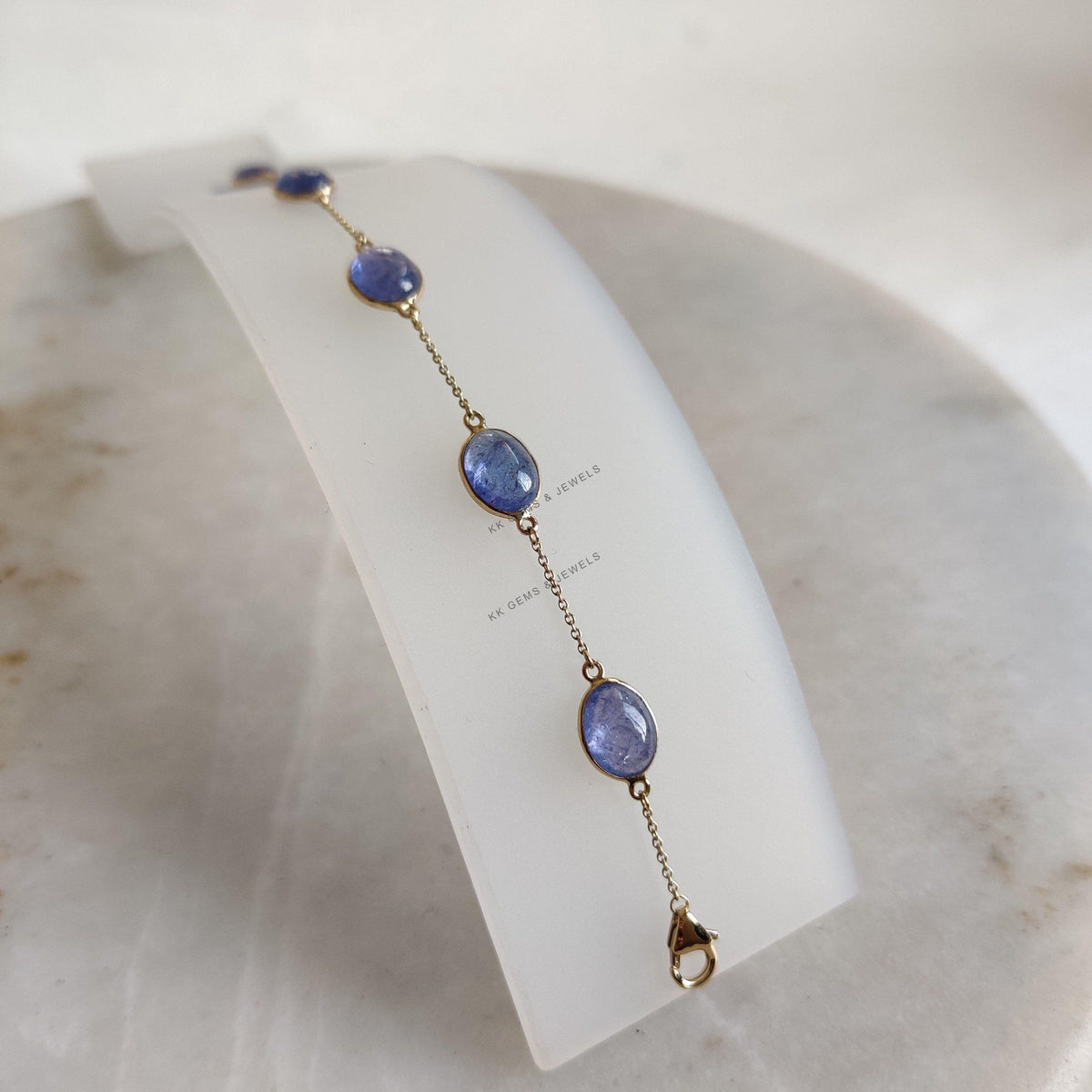 14K Solid Yellow Gold Natural Tanzanite Bracelet, Dainty Gemstone Chain Bracelet, December Birthstone, Christmas Present
