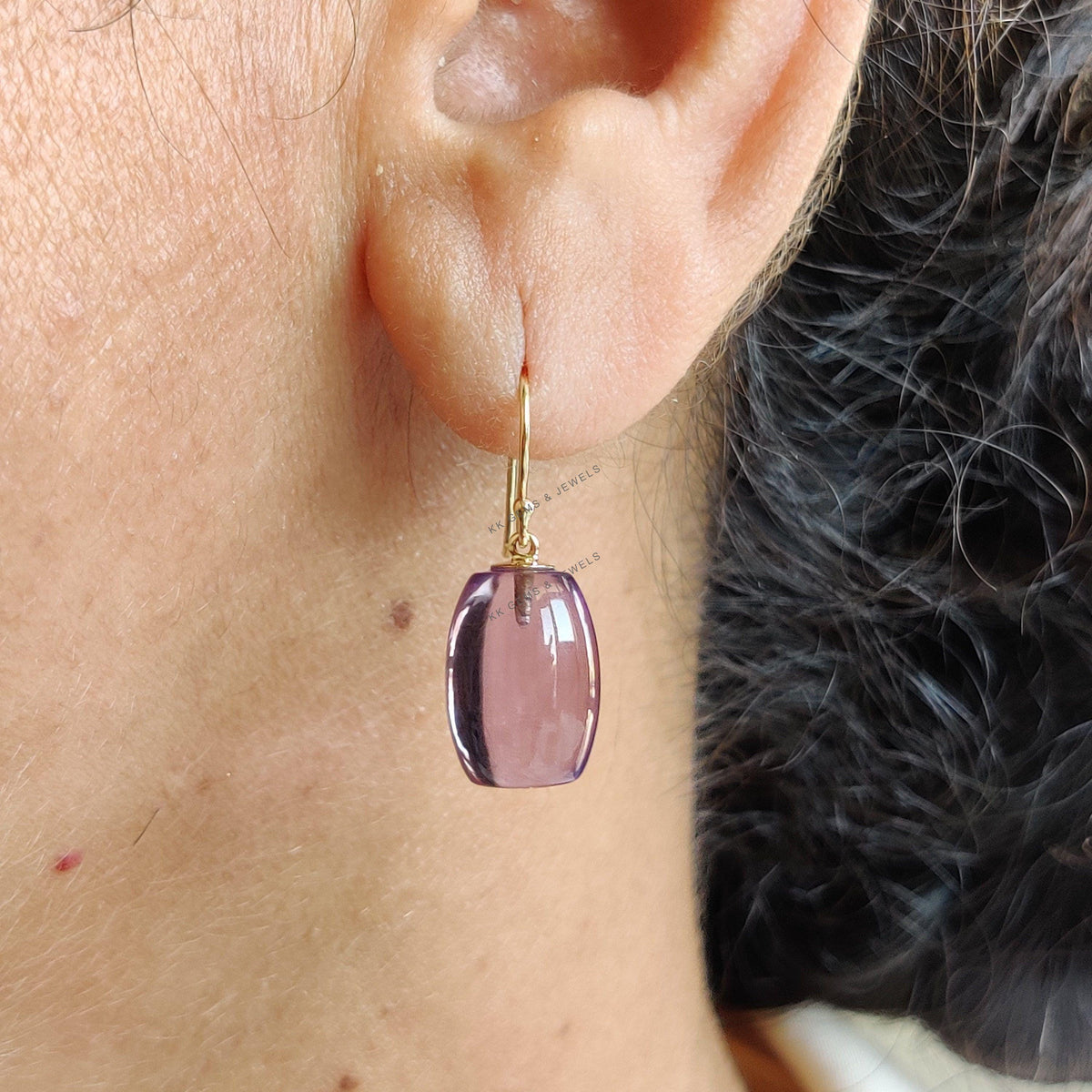 14K Solid Yellow Gold Natural Purple Amethyst Earrings, February Birthstone