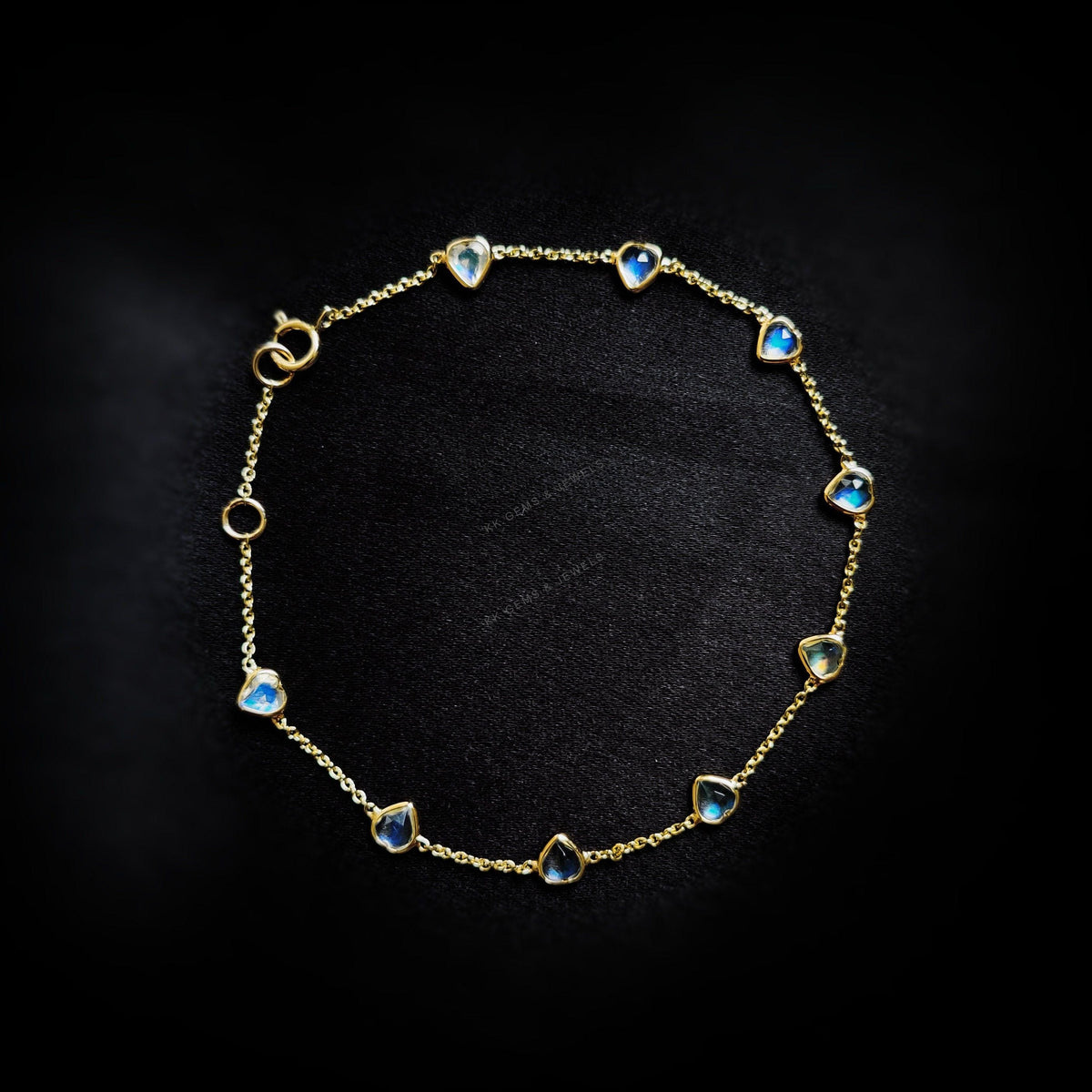 Natural Rainbow Moonstone Heart Bracelet, 14K Solid Yellow Gold Bezel, June Birthstone